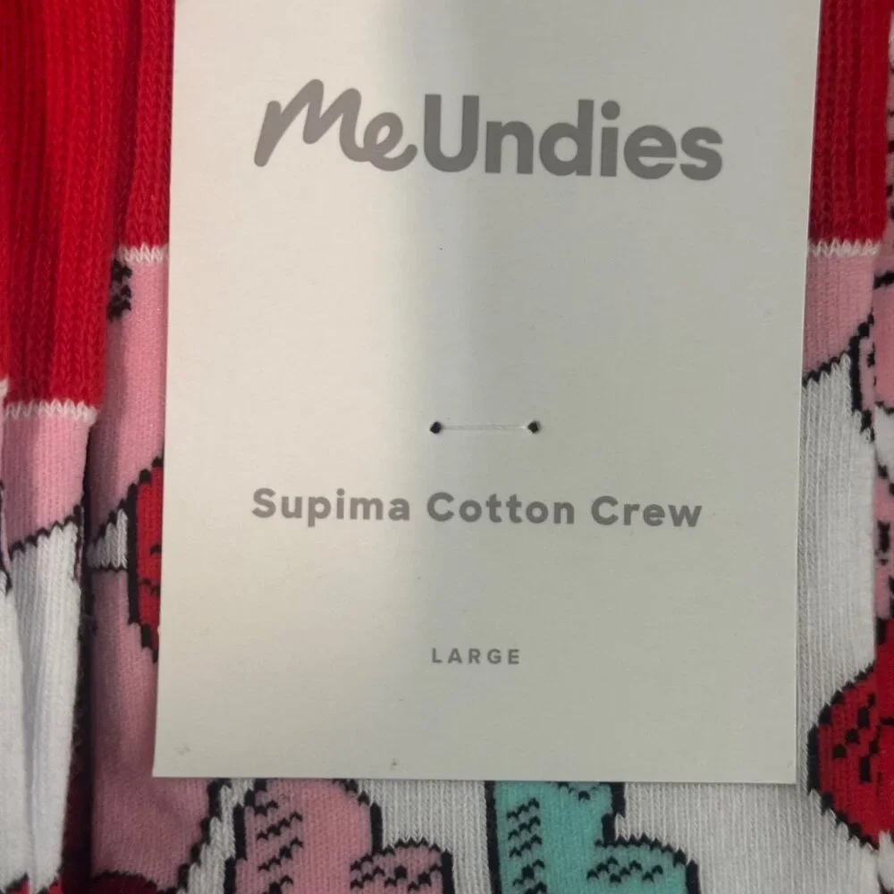 MeUndies Supima Cotton Crew Socks Large Seamless Toe Heart Print 5 pack‎ new